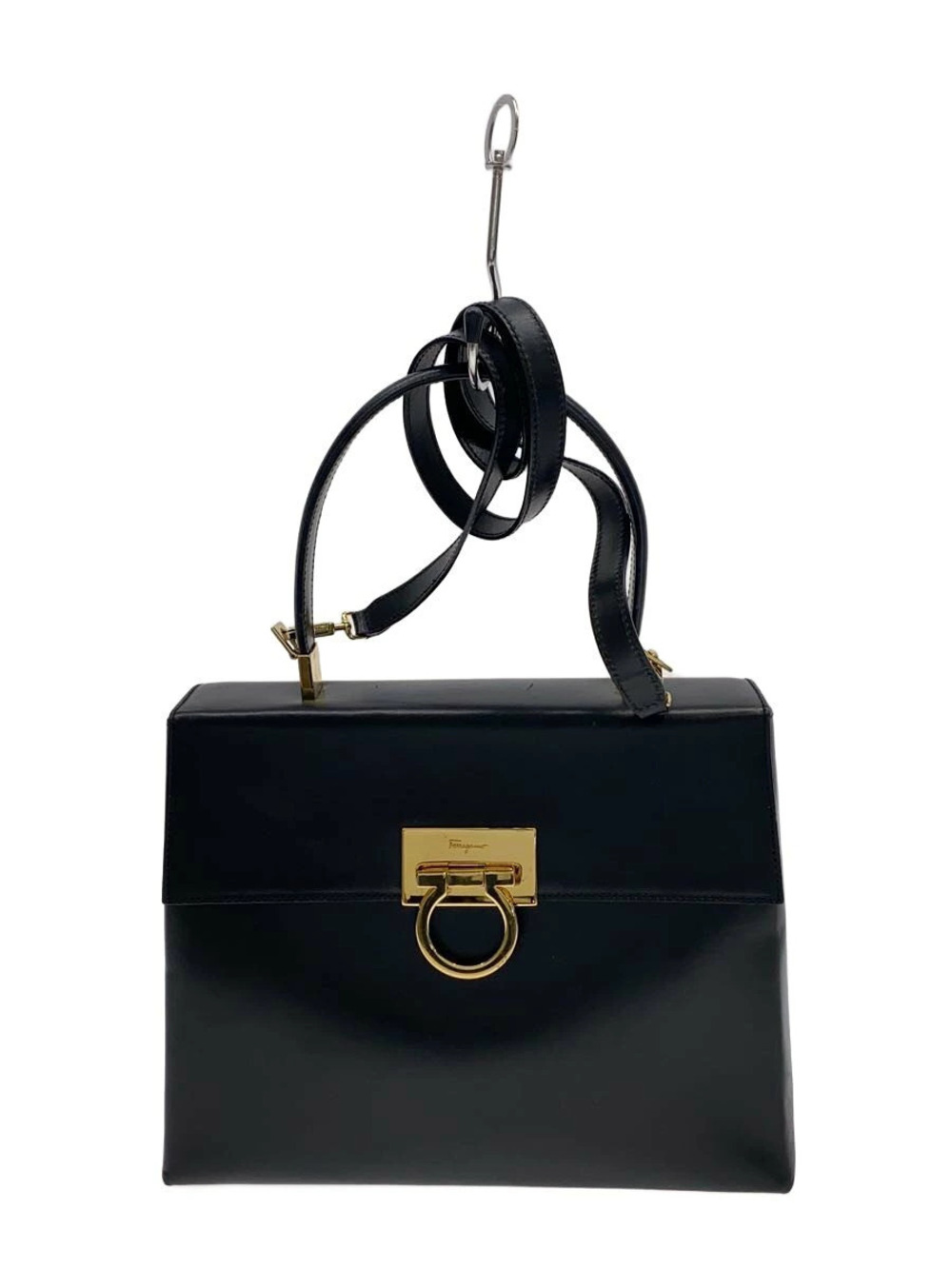 Salvatore Ferragamo leather Gancini top handle bag flap Black